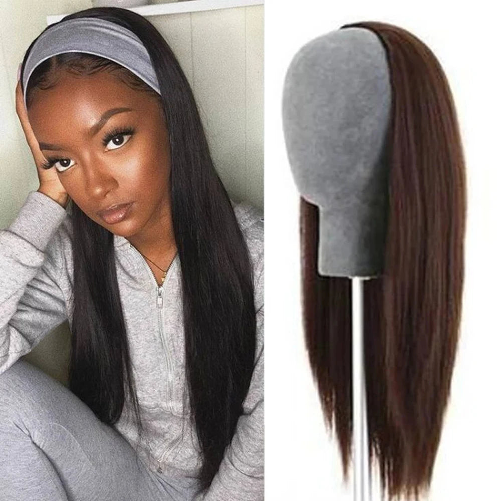 3/4 Half Wig Straight Human Hair Headband Long Malaysian Remy Glueless