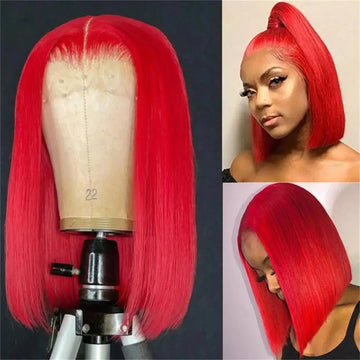 Hot Red Bob Wig 13x4 Lace Front Brazilian Bone Straight 10-14 Inch