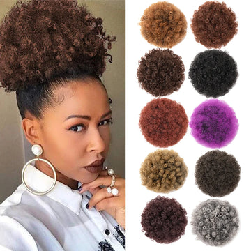 Afro Puff Drawstring Ponytail Extension for Black Women Clip-On Synthetic