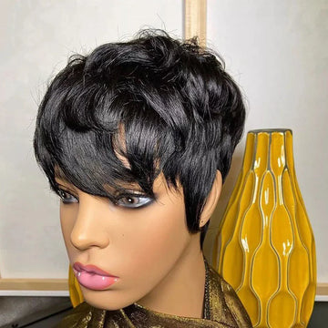 Short Pixie Cut Wig Human Hair with Bangs Glueless Machine Made