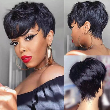 Short Pixie Cut Wig Human Hair with Bangs Glueless Machine Made