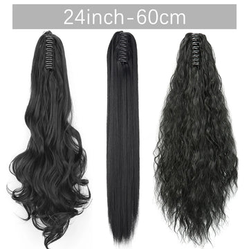 Synthetic Long Straight Claw Clip-On Ponytail 24 Inch Heat Resistant