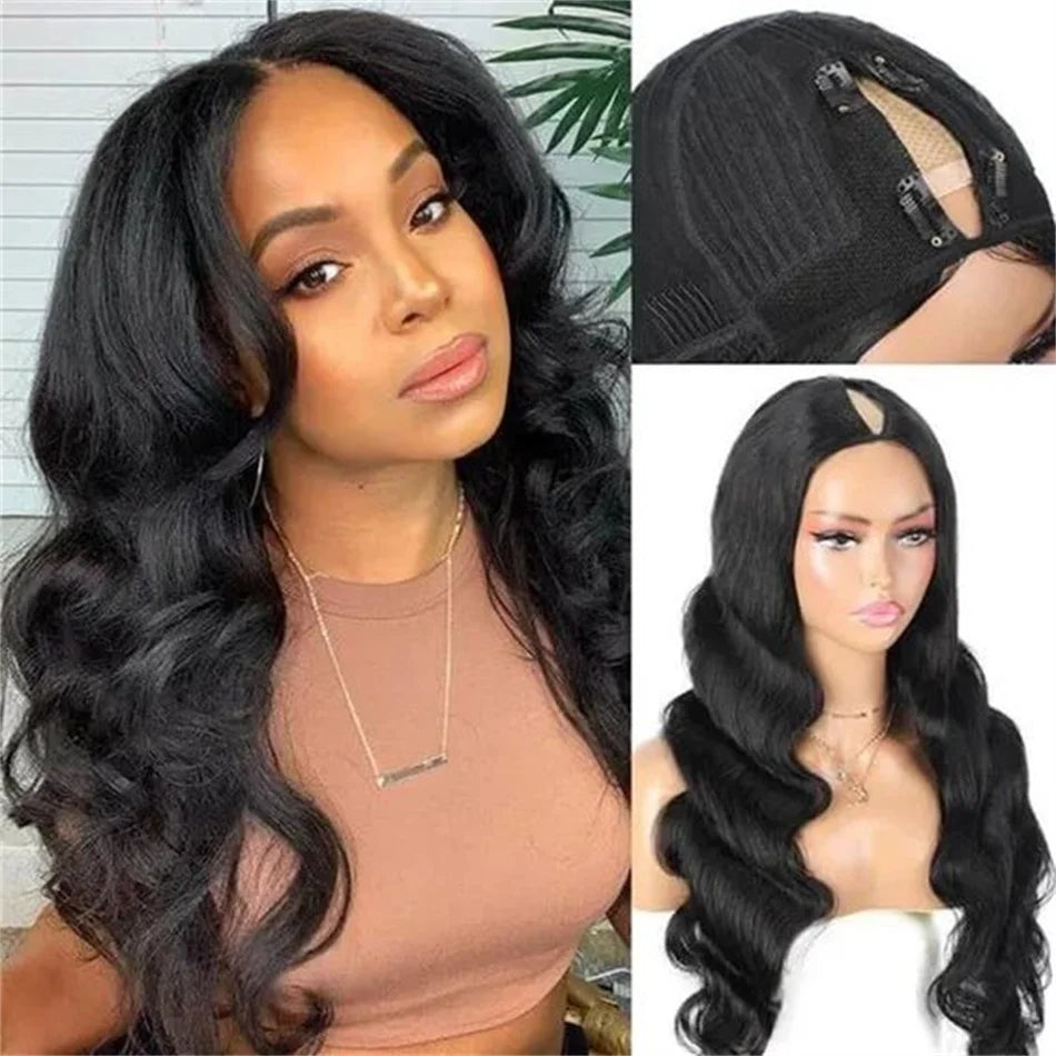 30 Inch Body Wave V Part Wig Brazilian Hair 180 Density Machine Made