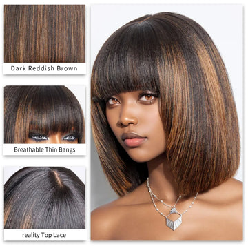 250% Density Straight Bob Wig with Bangs 2x1 HD Lace Layered Cut