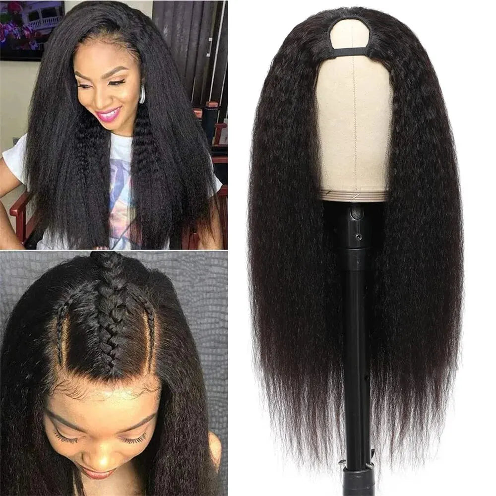 Kinky Straight U Part Wig 180% Density Glueless Human Hair Yaki