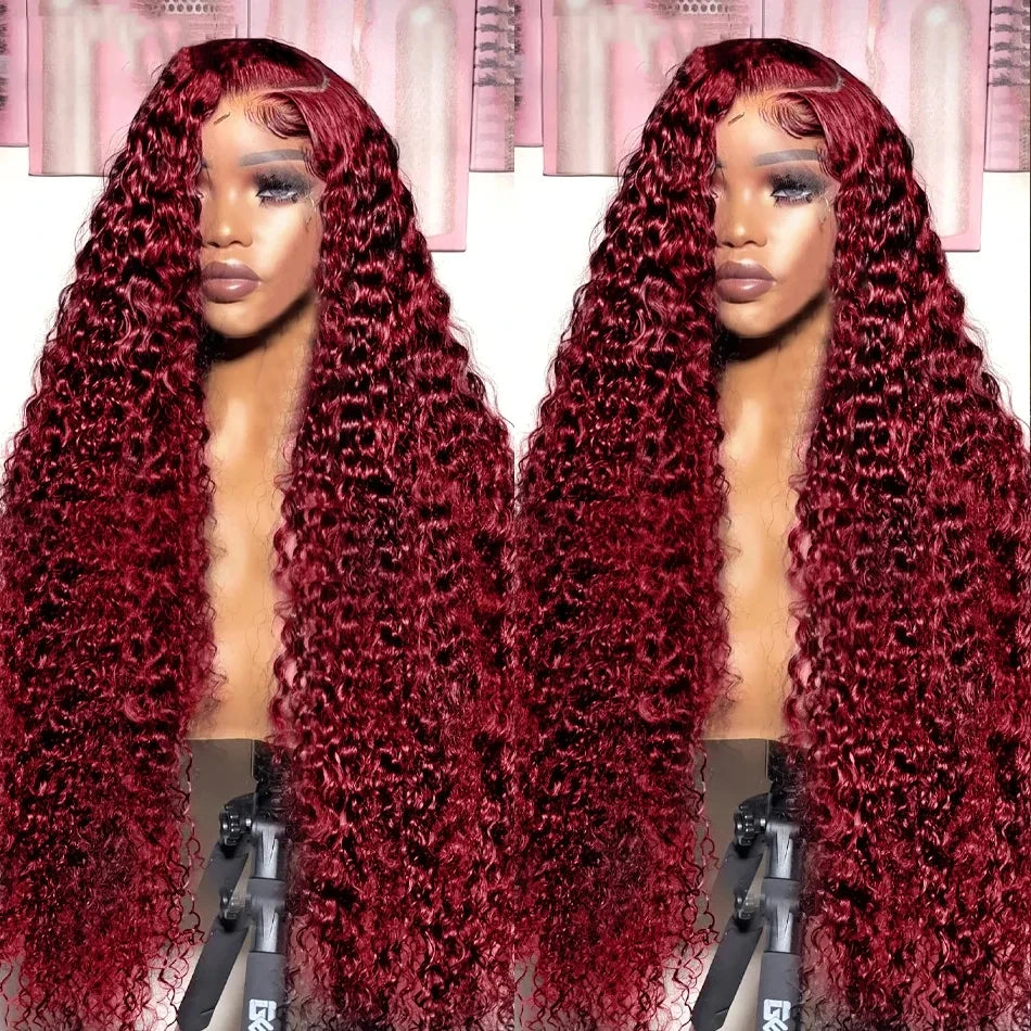 Curly Burgundy 13x6 HD Lace Frontal Wig 99J Red Deep Wave 13x4