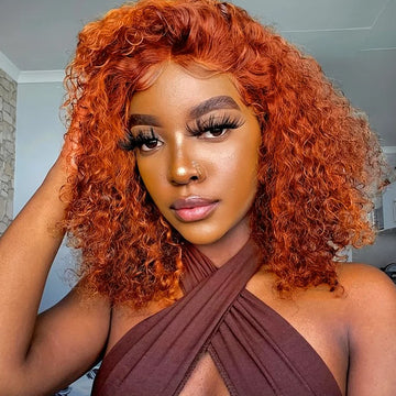 Orange Ginger 14-16" 13x6 HD Deep Wave Bob Wig 250% Density Curly