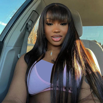 Wiggogo 3x1 Middle Part Lace Wig Bone Straight with Bangs Machine Made