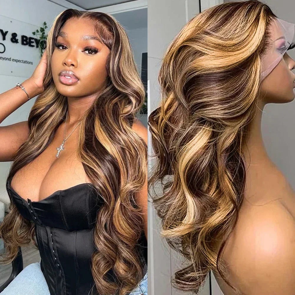 Highlight Body Wave Wig 13x4 HD Lace Front Honey Blonde Transparent