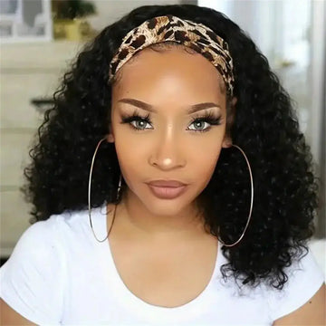 Kinky Curly Headband Wig 180% Density Human Hair Glueless Malaysian Remy