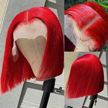 Hot Red Bob Wig 13x4 Lace Front Brazilian Bone Straight 10-14 Inch