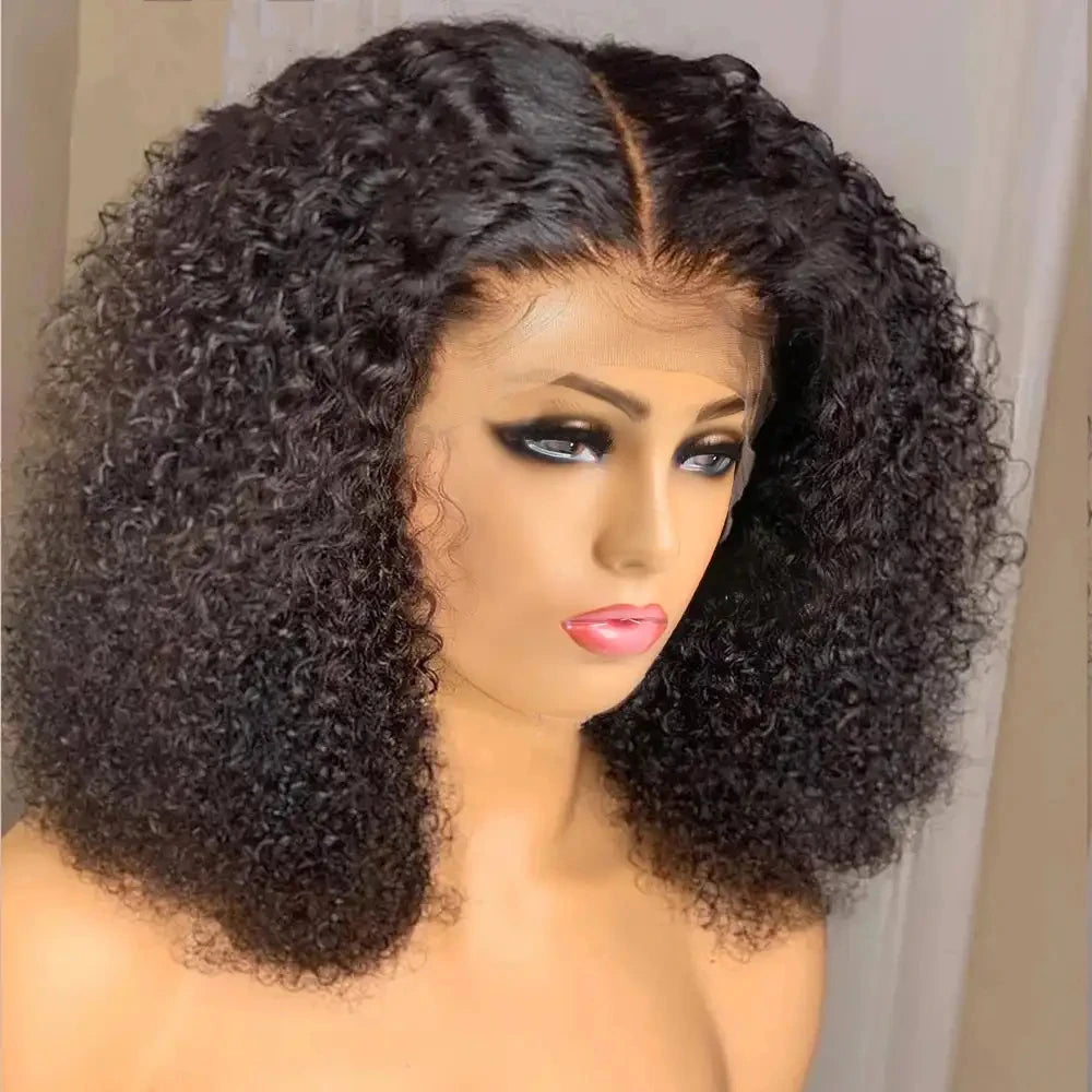 Kinky Curly Short Bob Wig T Part Lace Pre-Plucked Transparent 200%/250%