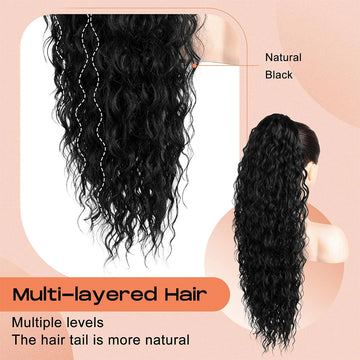 36 Inch Drawstring Ponytail Extension Synthetic Black Long Curly Hairpiece