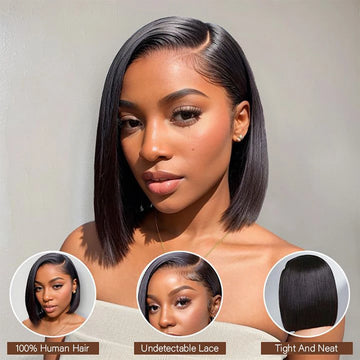 13x4 Lace Front Human Hair Wig Transparent Glueless Short Bob Remy