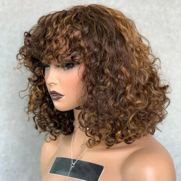 Brown Color Brazilian Remy Curly Hair Wig
