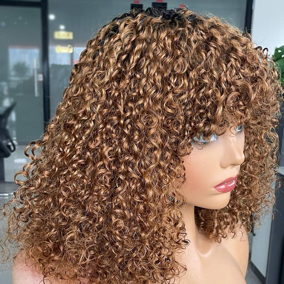Brown Color Brazilian Remy Curly Hair Wig