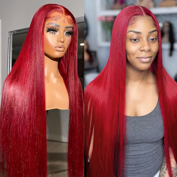Brazilian Remy Red Color Bone Straight Lace Wig